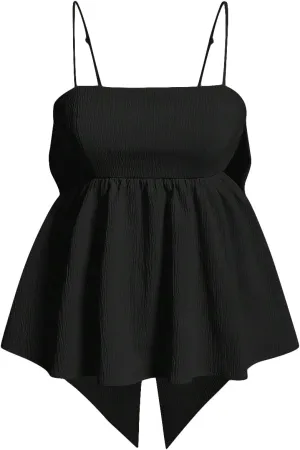 MakeMeChic Women's Casual Bow Back Spaghetti Strap Cami Tops Sleeveless Ruffle Summer Camisole