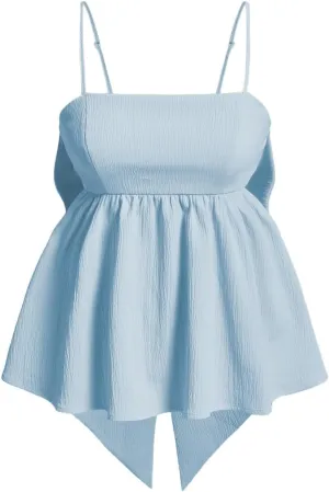 MakeMeChic Women's Casual Bow Back Spaghetti Strap Cami Tops Sleeveless Ruffle Summer Camisole
