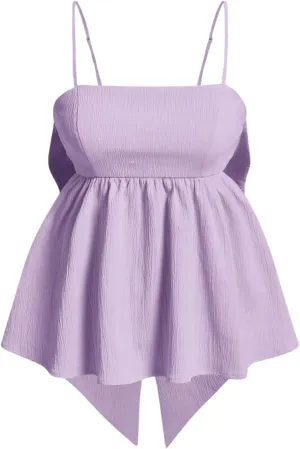MakeMeChic Women's Casual Bow Back Spaghetti Strap Cami Tops Sleeveless Ruffle Summer Camisole