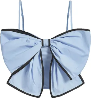 MakeMeChic Women's Y2K Bindings Camisole Sleeveless Bow Front Shirred Crop Cami Tops