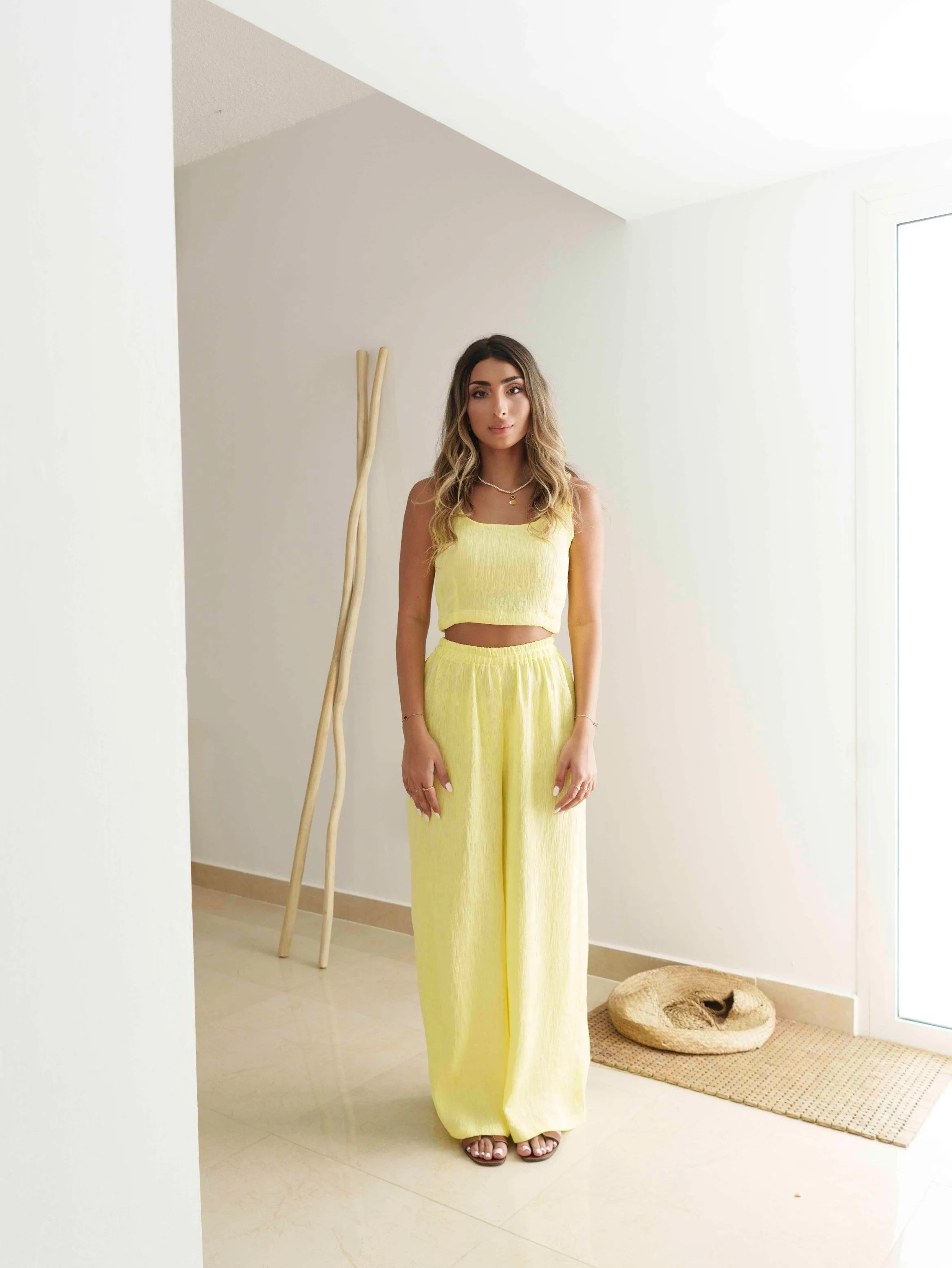MARGARITA PANTS & CROP TOP CO-ORD -  PASTEL YELLOW