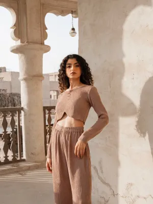 MARGARITA PANTS & LONG SLEEVE CROP TOP CO-ORD - MOCHA