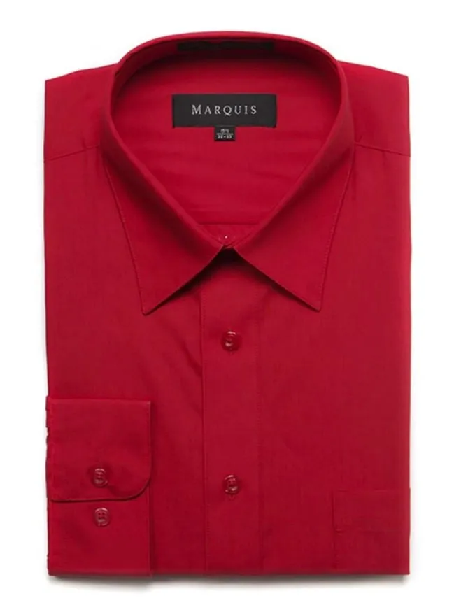 Marquis Mens Slim Fit Solid Red Cotton Blend Dress Shirt