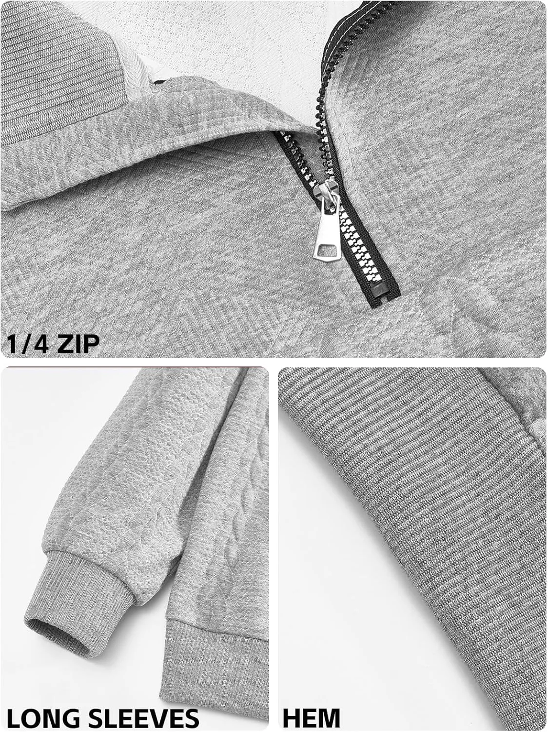 Mens Quarter Zip Pullover Quilted Sweatshirt Knit Long Sleeve Mock Neck Sweater Polo Shirt