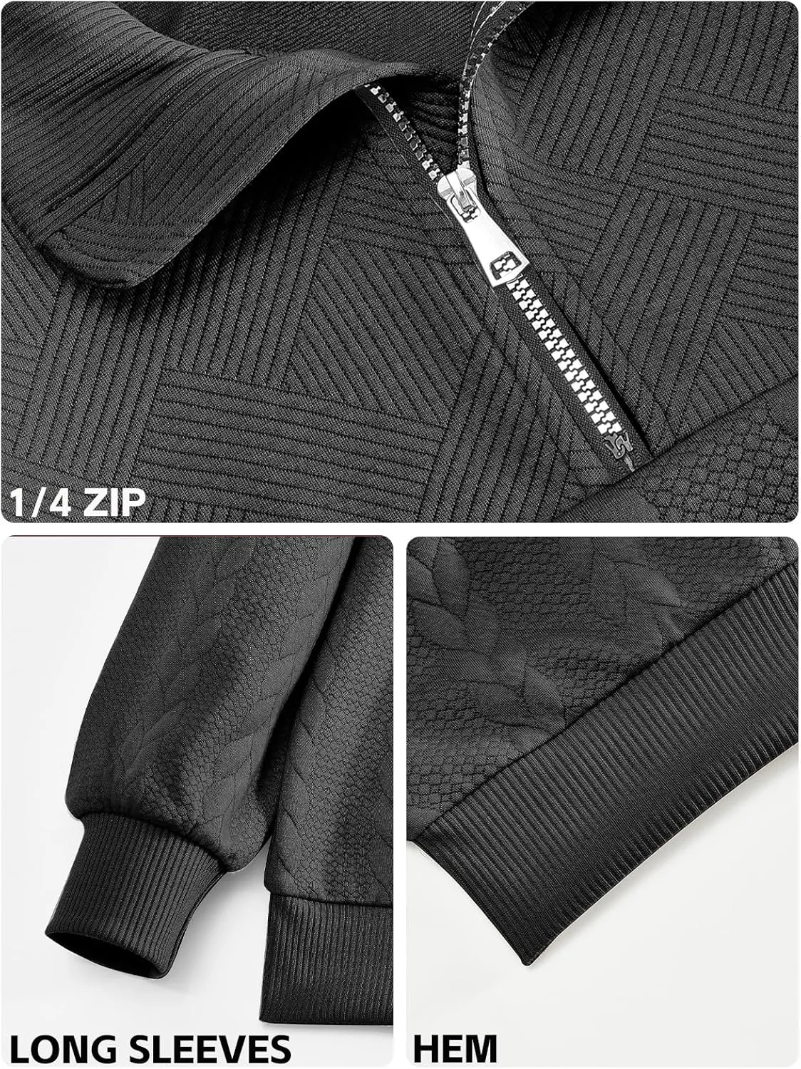 Mens Quarter Zip Pullover Quilted Sweatshirt Knit Long Sleeve Mock Neck Sweater Polo Shirt