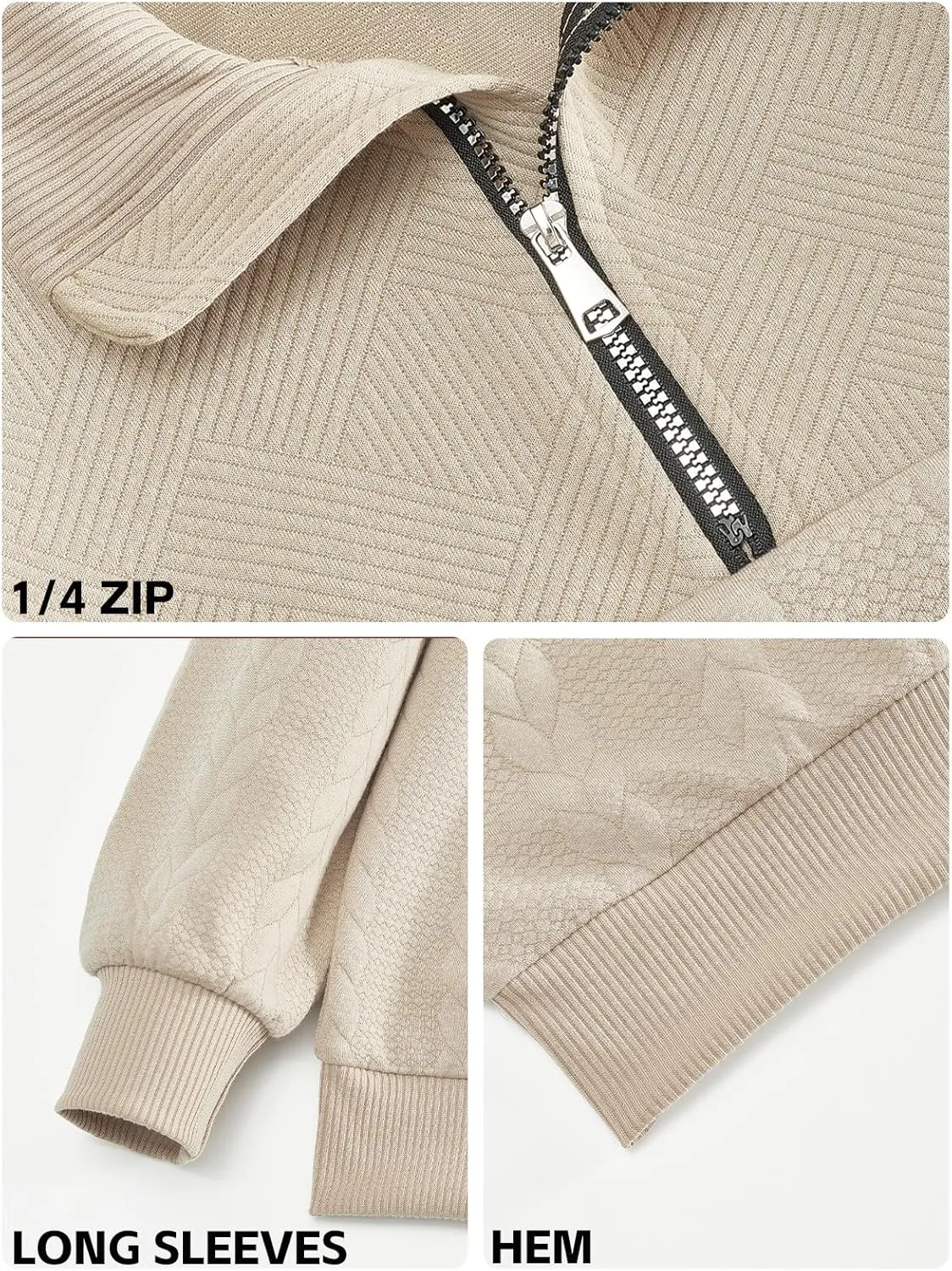 Mens Quarter Zip Pullover Quilted Sweatshirt Knit Long Sleeve Mock Neck Sweater Polo Shirt
