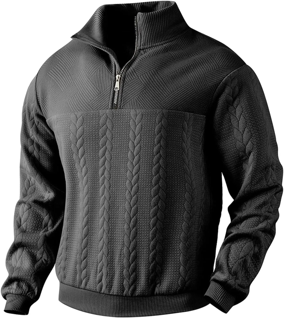 Mens Quarter Zip Pullover Quilted Sweatshirt Knit Long Sleeve Mock Neck Sweater Polo Shirt