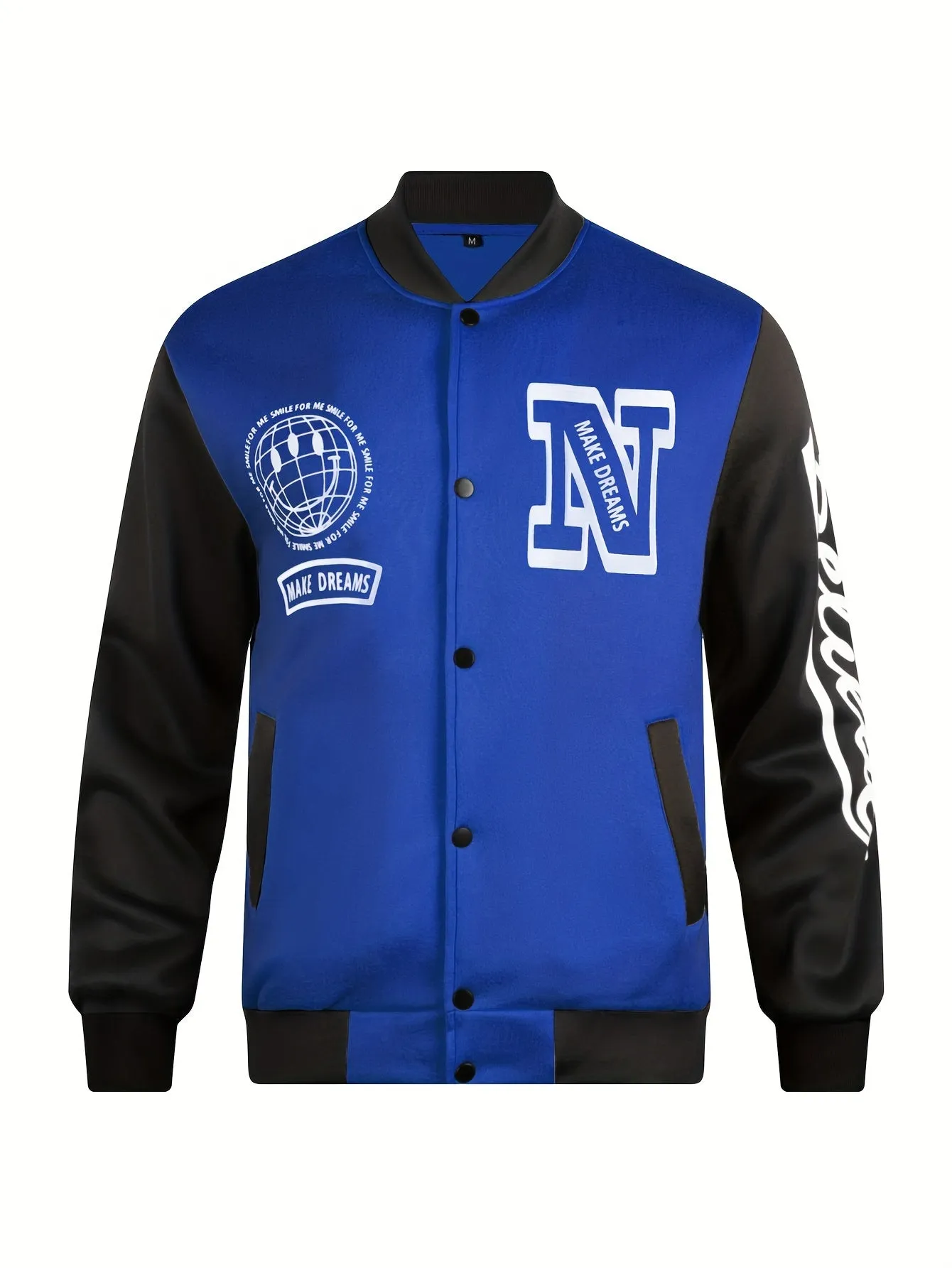 Mens Stylish Globe Print Varsity Jacket | Casual Coat