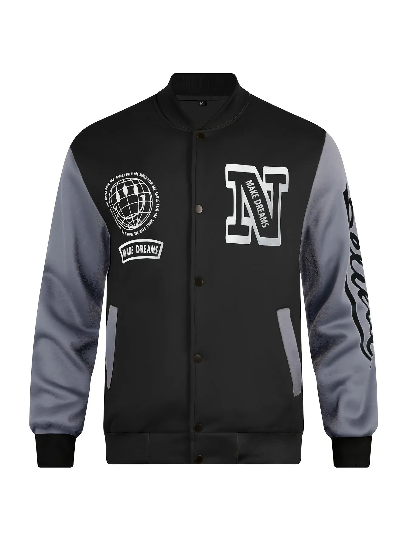 Mens Stylish Globe Print Varsity Jacket | Casual Coat