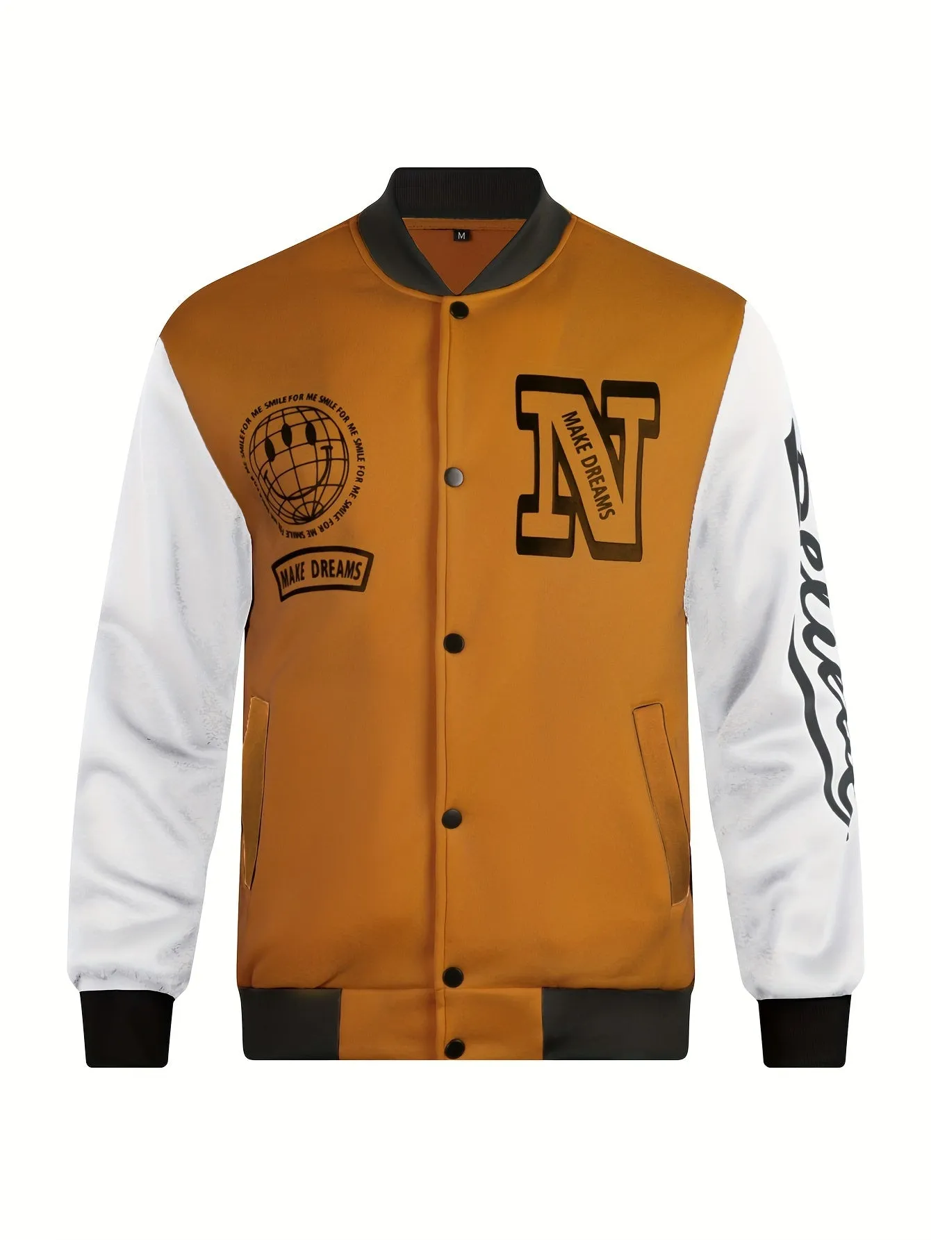 Mens Stylish Globe Print Varsity Jacket | Casual Coat