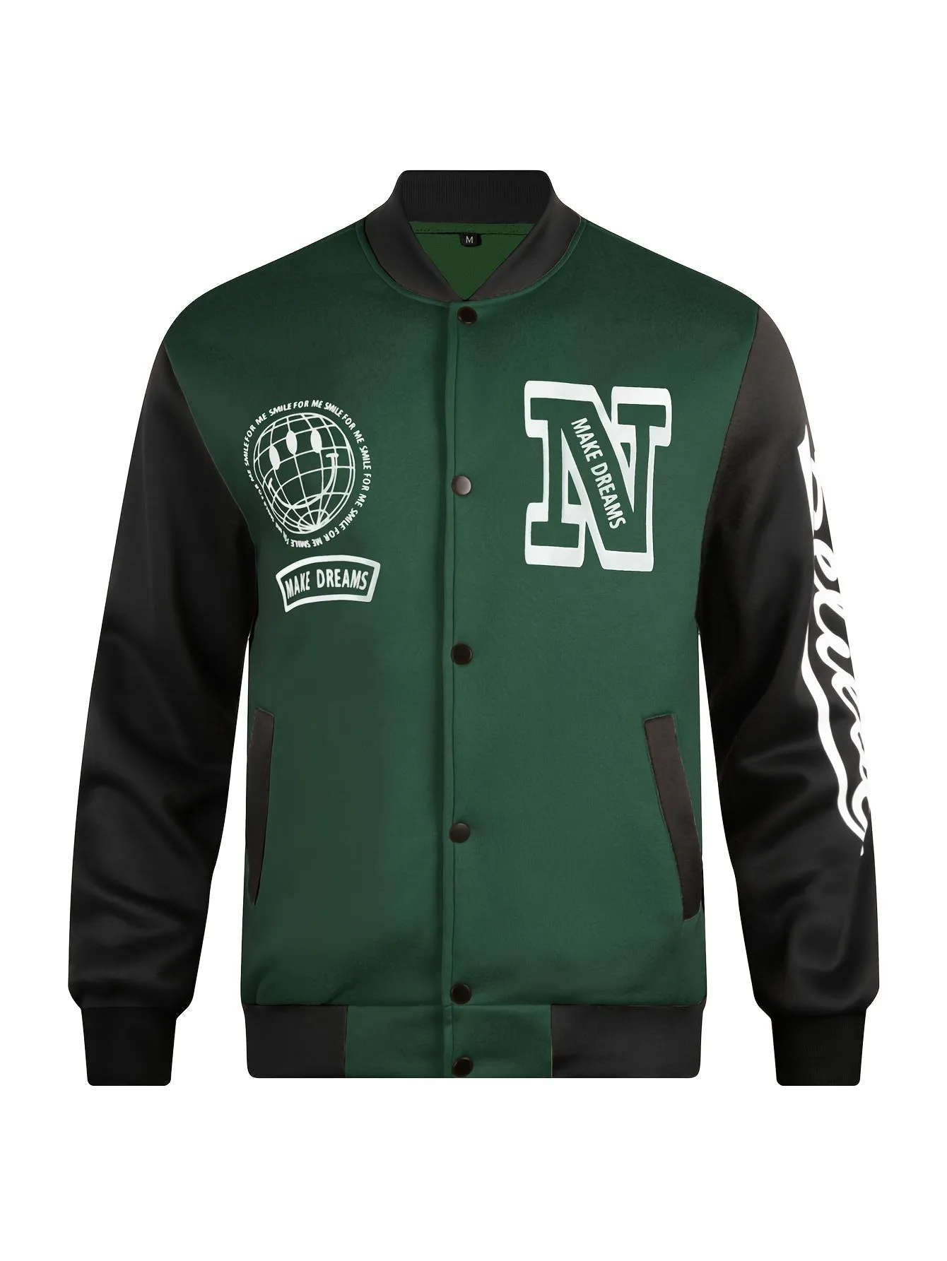 Mens Stylish Globe Print Varsity Jacket | Casual Coat