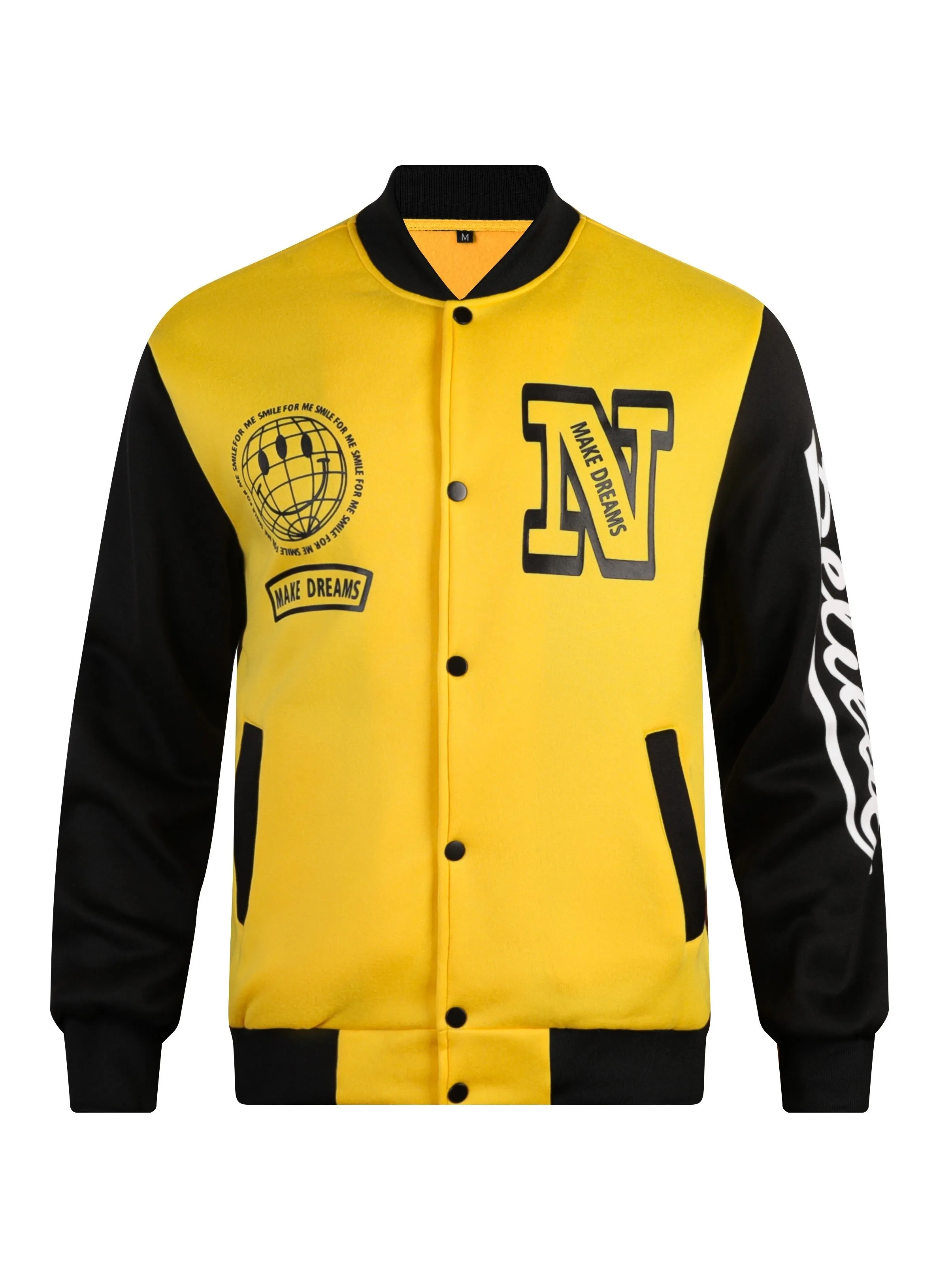 Mens Stylish Globe Print Varsity Jacket | Casual Coat