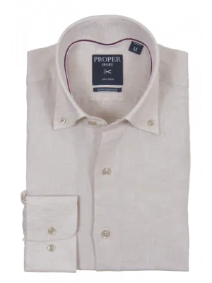 Mens Tan Modern Fit Spread Collar 100% Linen Dress Shirt