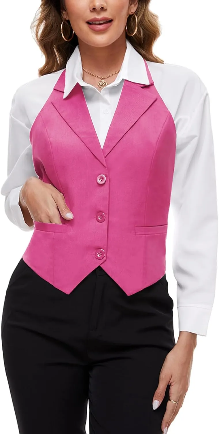 MINTLIMIT Womens Halter Neck Vest Notch Lapel Button Front Waistcoat Vintage Dressy Crop Tuxedo Suit Vests with Pockets