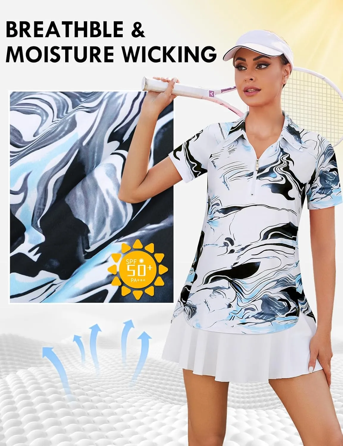 Misyula Style Womens Golf Polo Shirts Quarter Zip Short Sleeve Quick Dry Workout Tops
