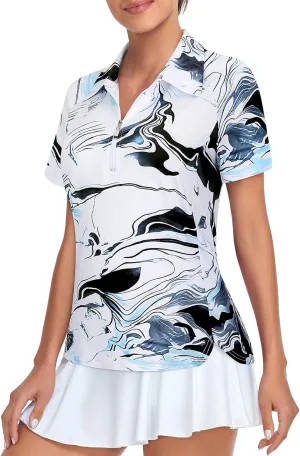Misyula Style Womens Golf Polo Shirts Quarter Zip Short Sleeve Quick Dry Workout Tops