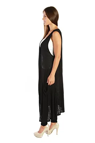 Nelly Aura Open Duster Sleeveless Long Cardigan Vest w/ Pockets - Black - 1X