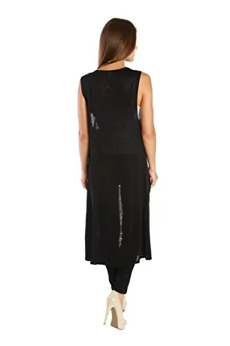 Nelly Aura Open Duster Sleeveless Long Cardigan Vest w/ Pockets - Black - 1X