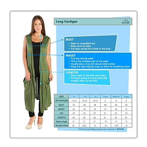 Nelly Aura Open Duster Sleeveless Long Cardigan Vest w/ Pockets - Black - 1X