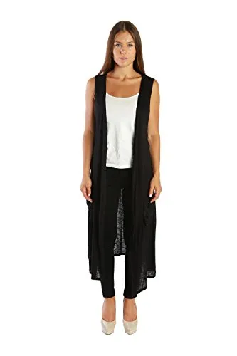 Nelly Aura Open Duster Sleeveless Long Cardigan Vest w/ Pockets - Black - 1X