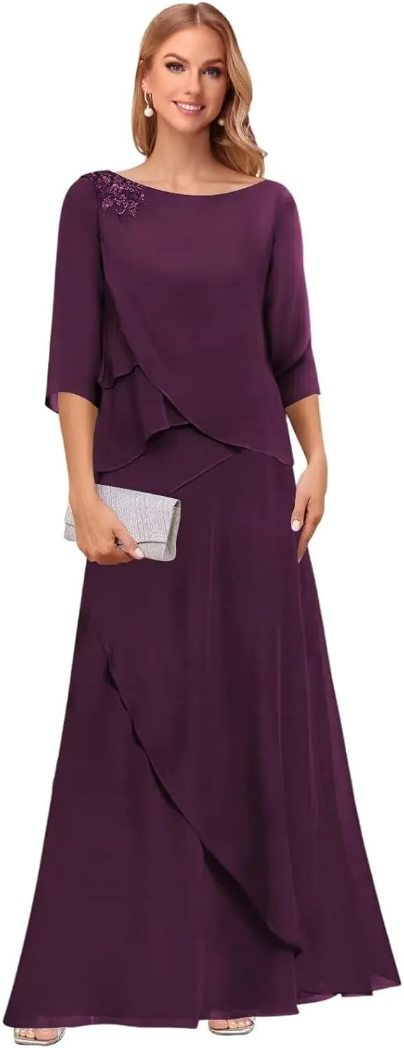 Noras dress Tiered Mother of The Bride Dresses for Wedding with Sleeves Long Formal Evening Dress NO294