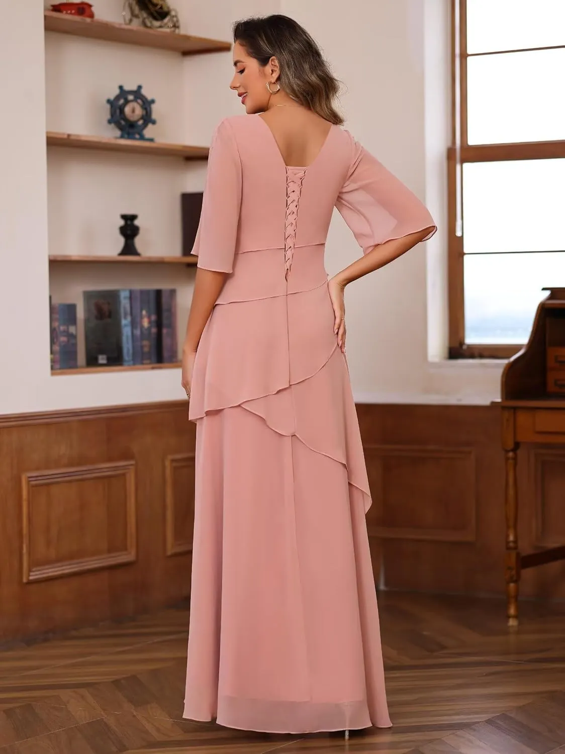 Noras dress Tiered Mother of The Bride Dresses for Wedding with Sleeves Long Formal Evening Dress NO294
