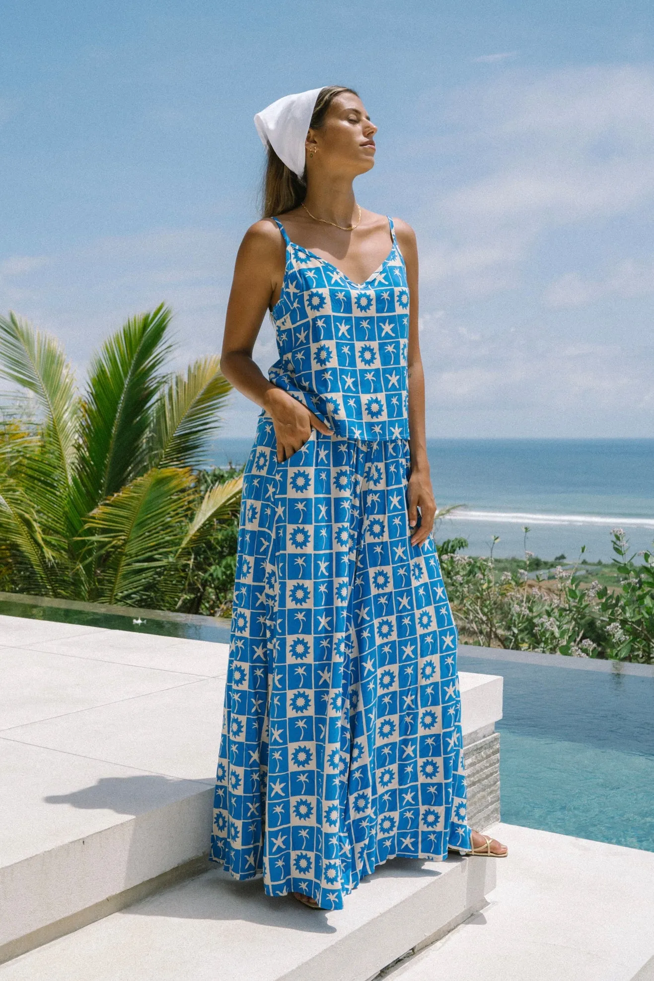 Oliana Blue Tropical Tile Cami Top