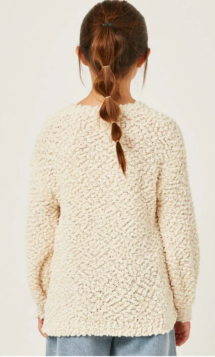 ^Oversized Popcorn Pullover Sweater Cream - Youth