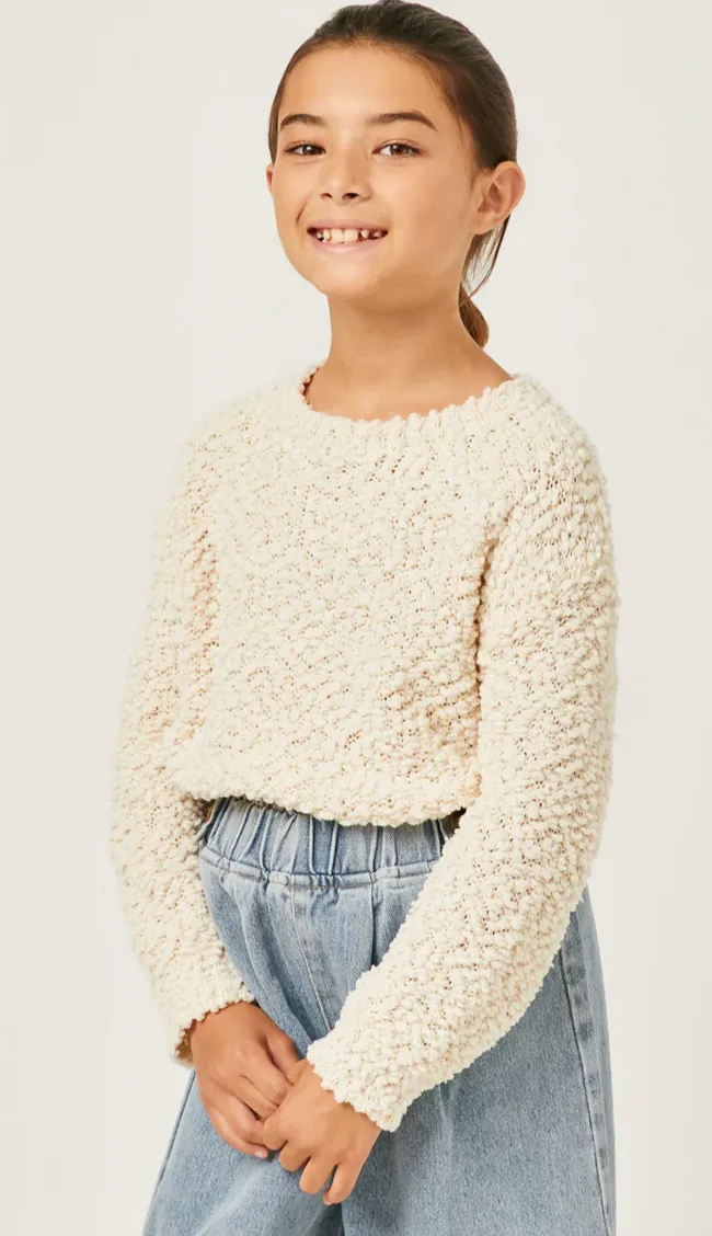 ^Oversized Popcorn Pullover Sweater Cream - Youth