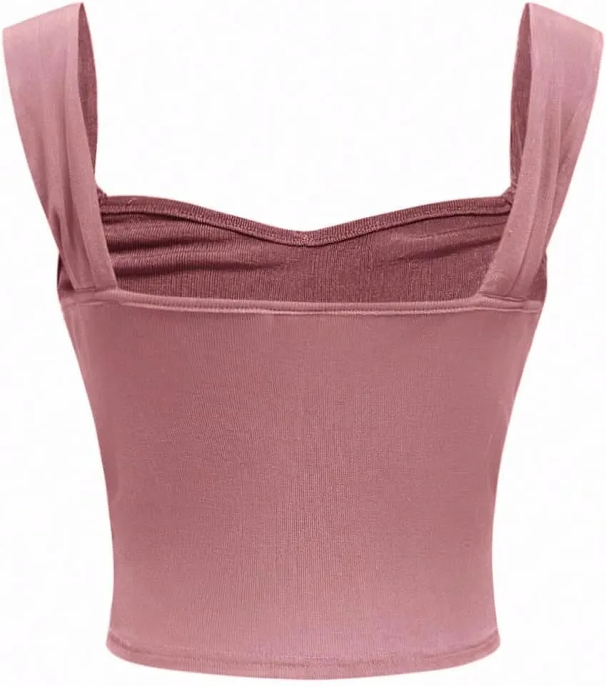 OYOANGLE Girl's Sleeveless Square Neck Wide Straps Ruched Tank Top Solid Slim Fit Crop Tops