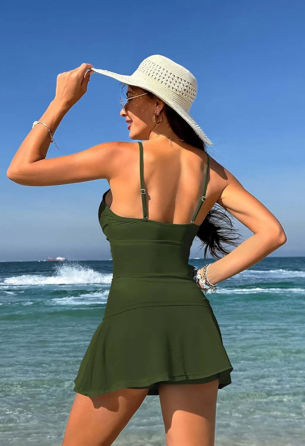 Pink Queen Women's Tankini Swimsuit 2 Piece Tummy Control Bathing Suit Ruched Tankini Tops with Swim Skirt Swimwear