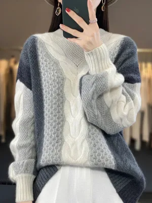 Pullover Twist  Knot Flower Merino Wool Cashmere Sweaters - Ailime Designs