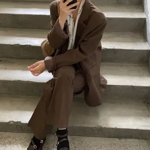 Purpdrank - New Fashion Vintage Blazer Pants Suit OL Elegant Business Wear Blazers   High Waist Wide Leg Pants Suits 2 Piece Set