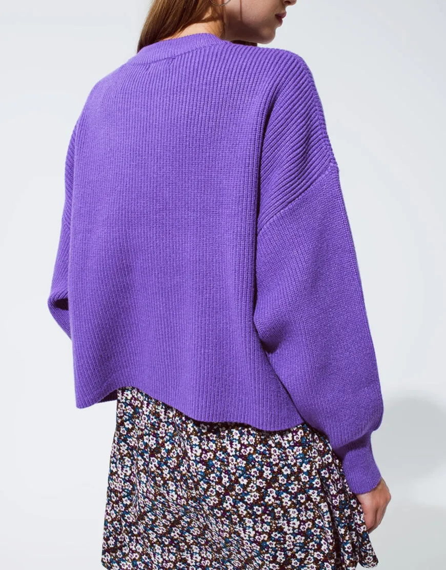 Purple Chunky Knitted Relaxed Jumper