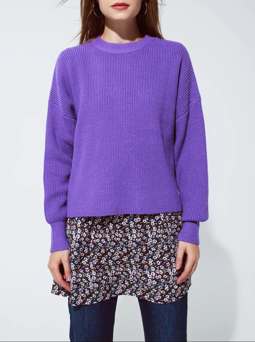 Purple Chunky Knitted Relaxed Jumper