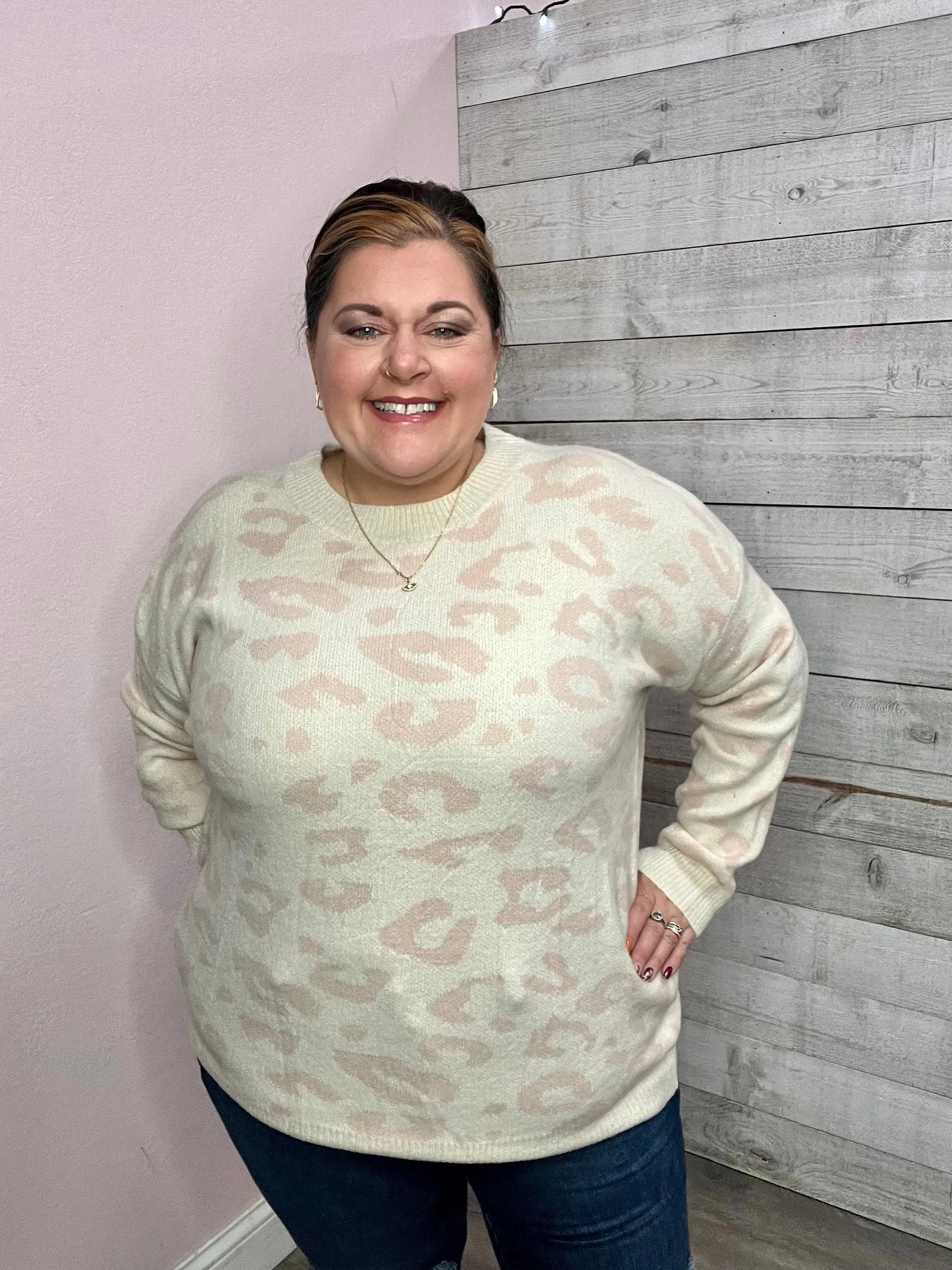 "Second Chances" Pink Animal Print Sweater