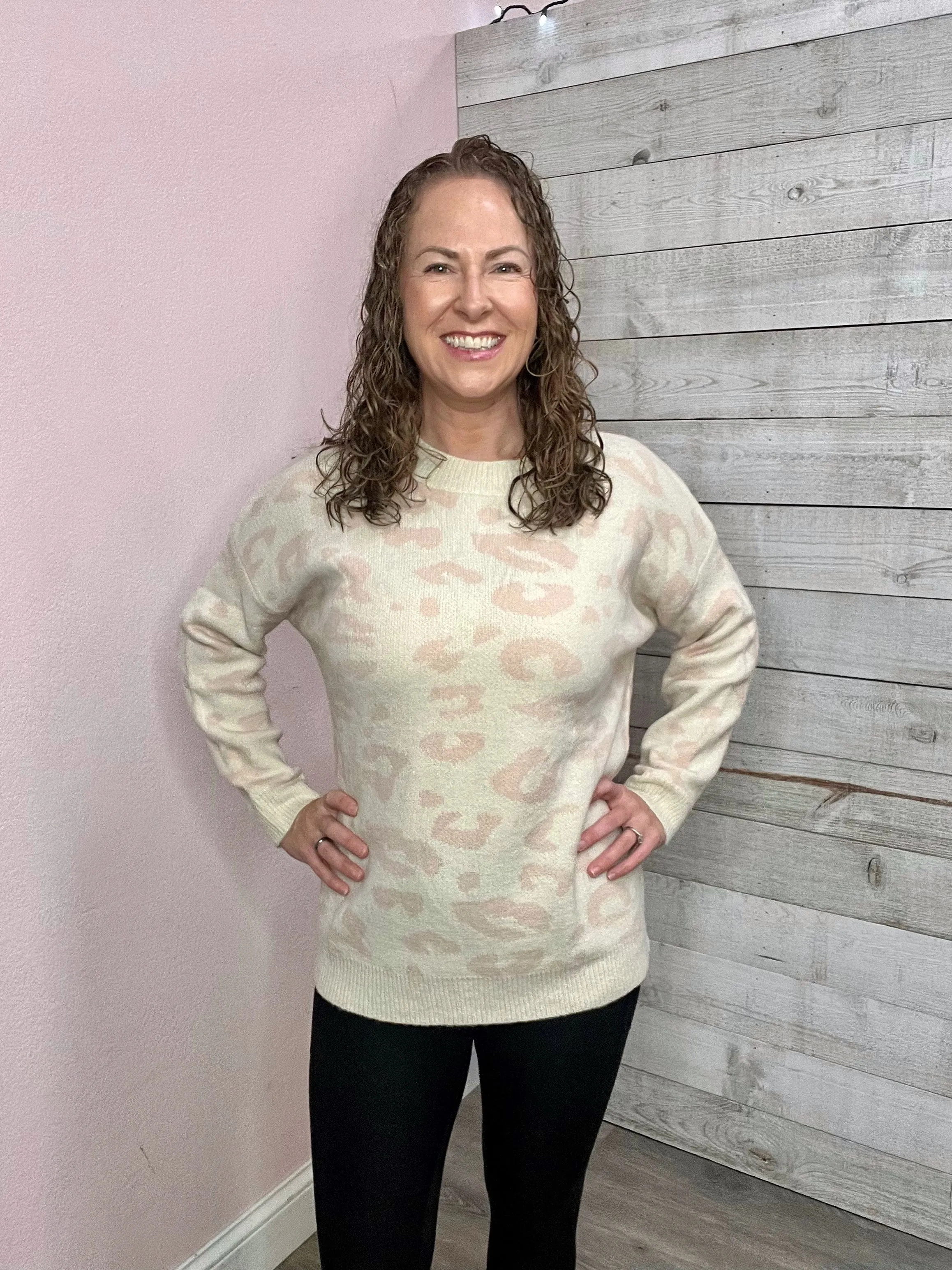 "Second Chances" Pink Animal Print Sweater