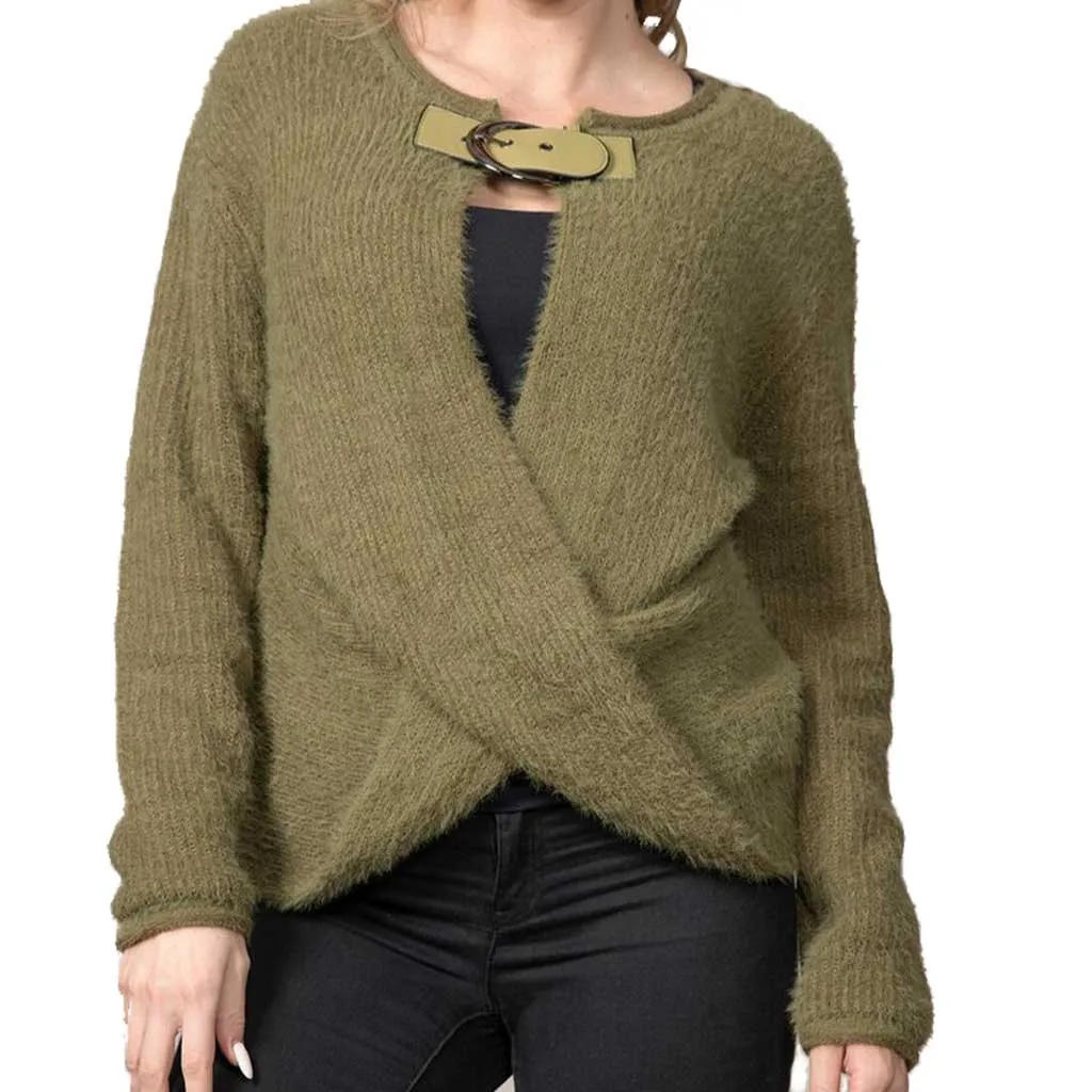 Rain   Rose Cowl Fuzzy Sweater