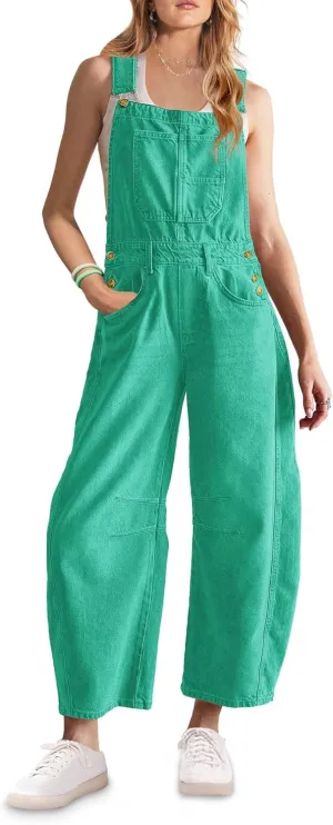 ReachMe Womens Casual Adjustable Bib Overalls Classic Wide Leg Jumpsuits Vintage Barrel Overalls Baggy Pants with Pockets