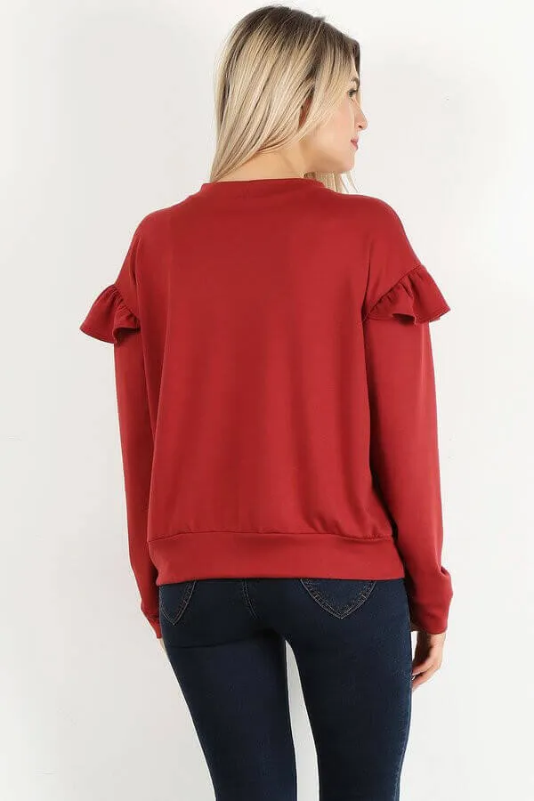Relaxed Scarlet Ruffled Sleeved Blouse