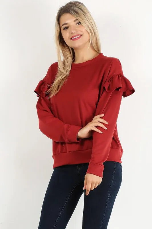 Relaxed Scarlet Ruffled Sleeved Blouse