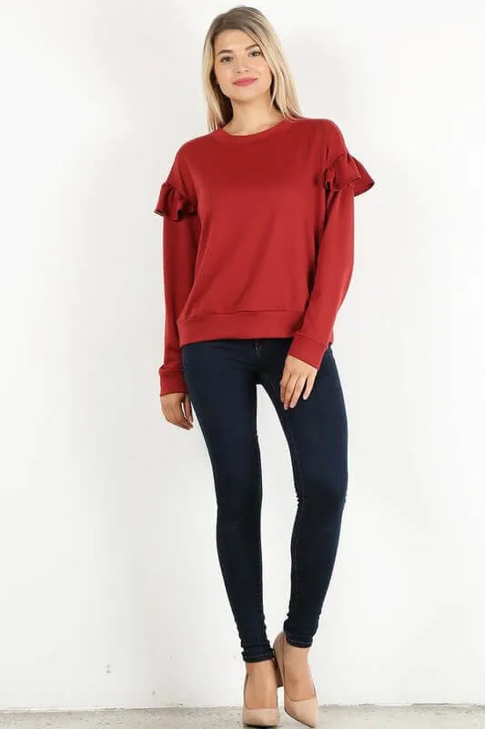 Relaxed Scarlet Ruffled Sleeved Blouse