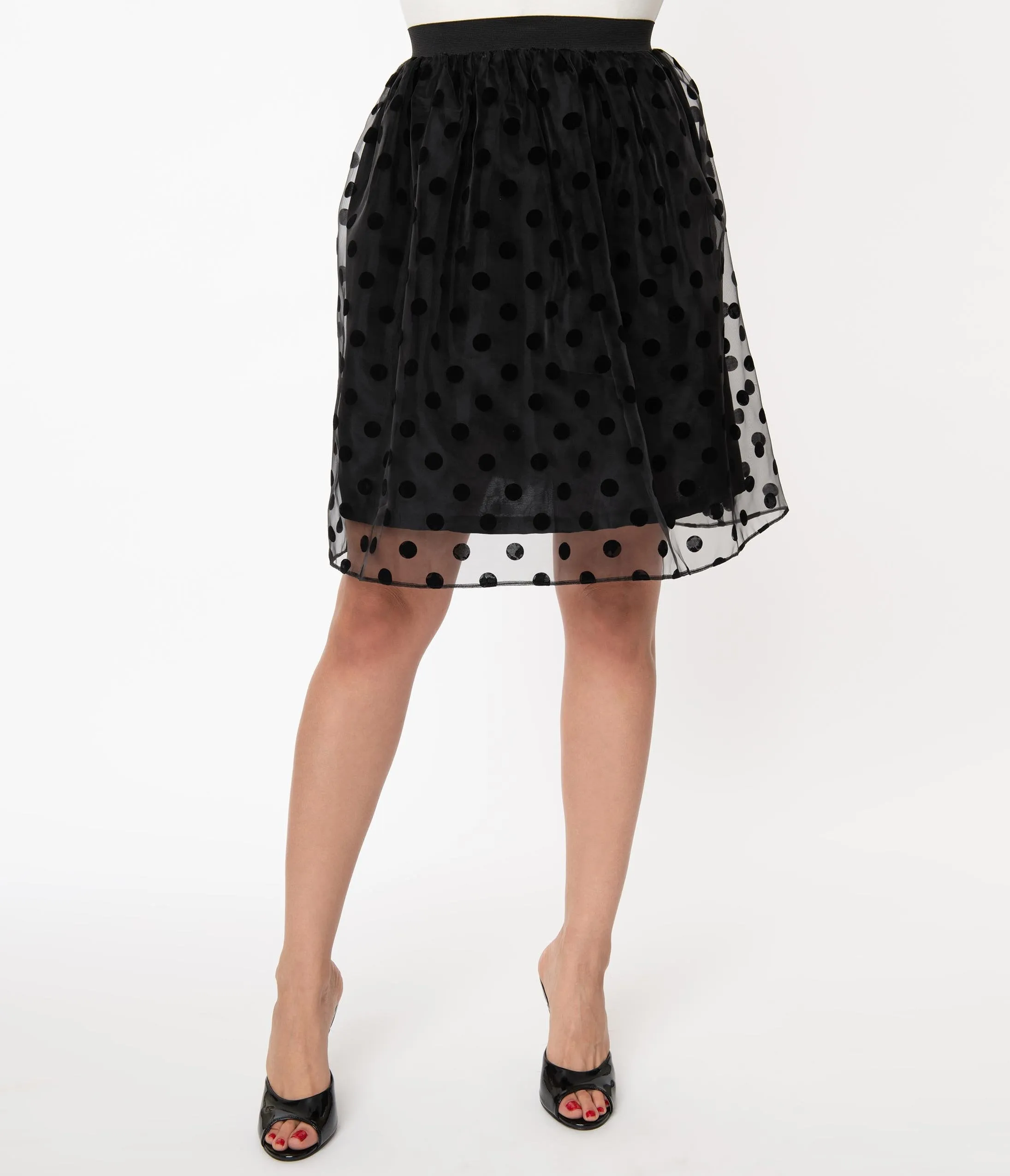 Retro Style Black Swiss Dot Organza Flare Skirt