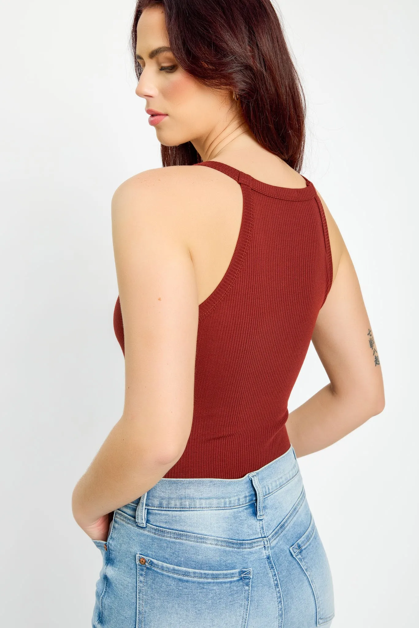 Ribbed High Neck Tank Top