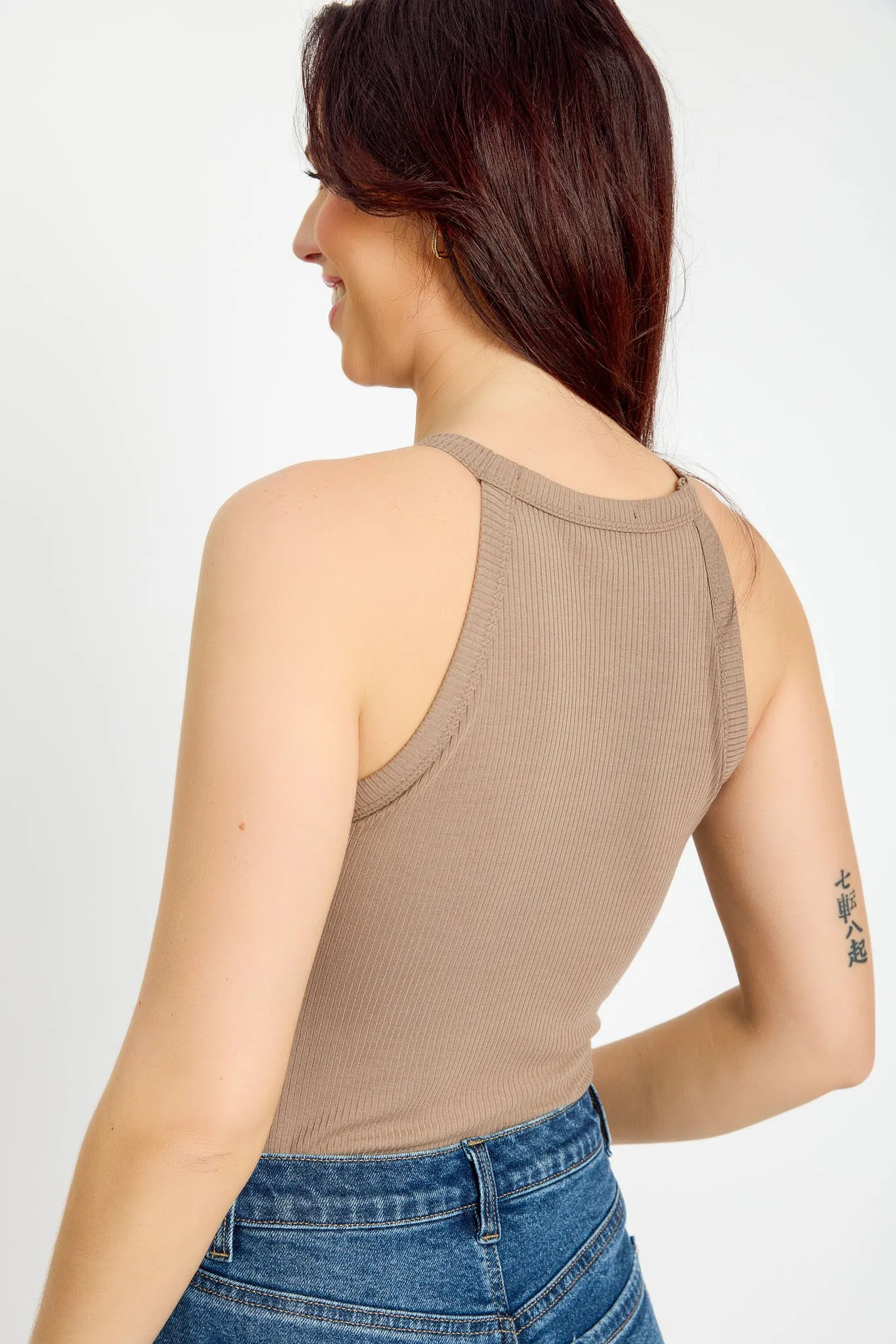 Ribbed High Neck Tank Top