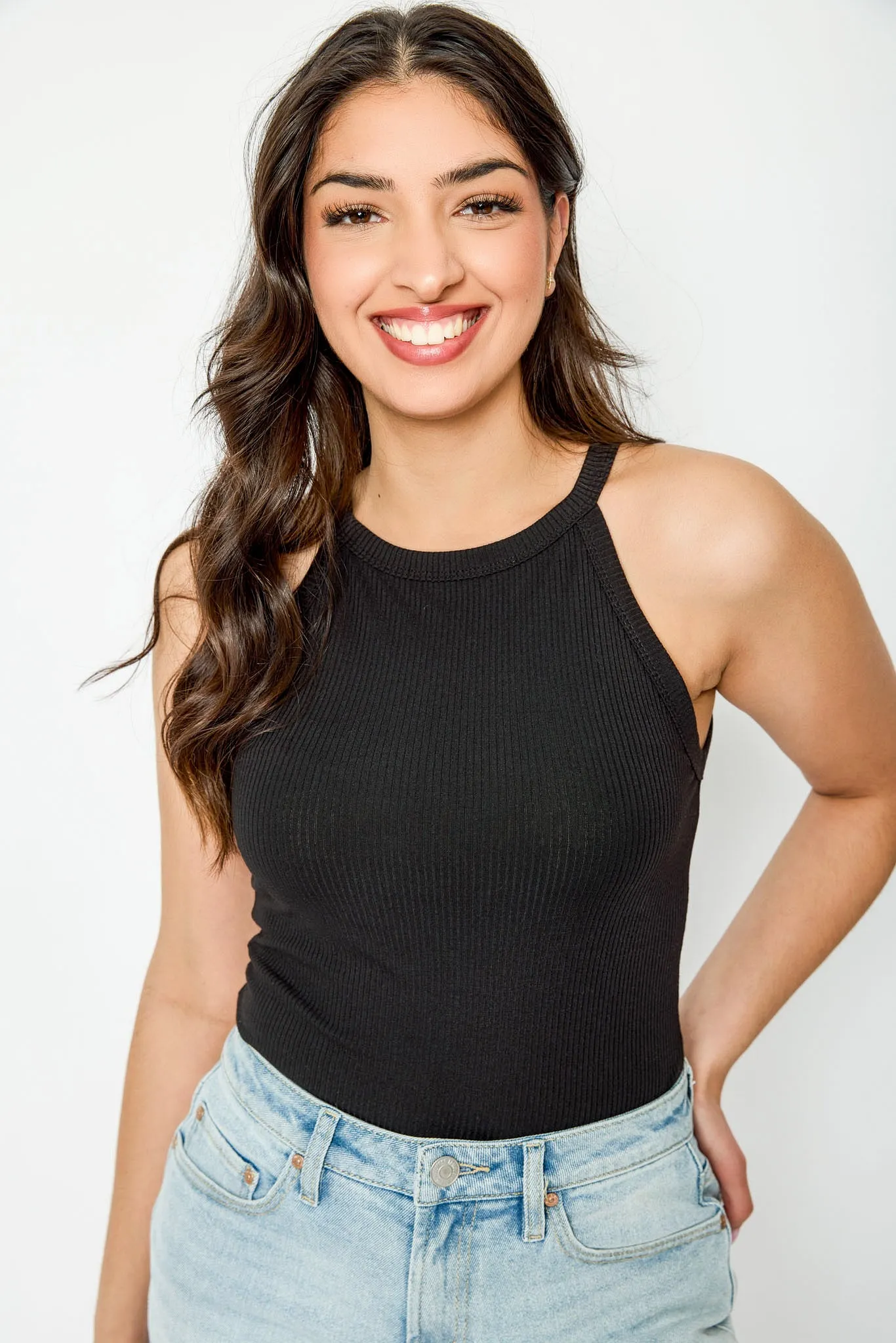 Ribbed High Neck Tank Top