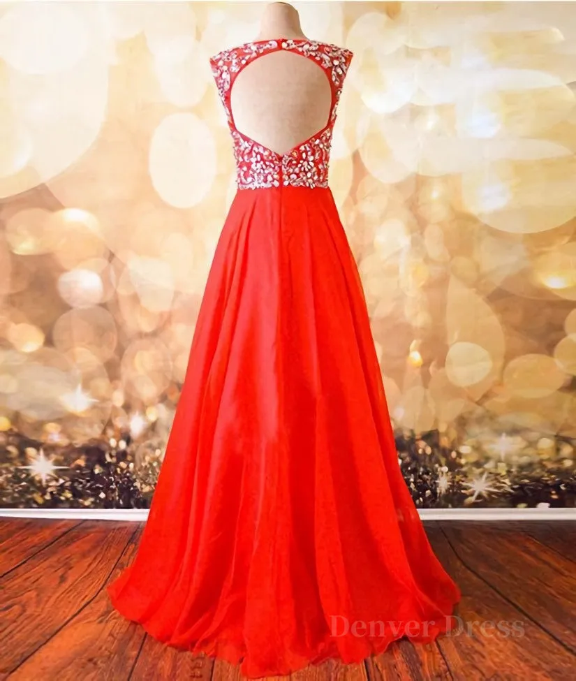 Round Neck Beaded Red Prom Dresses Red Formal Dresses Red Evening Dresses