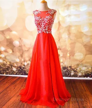 Round Neck Beaded Red Prom Dresses Red Formal Dresses Red Evening Dresses