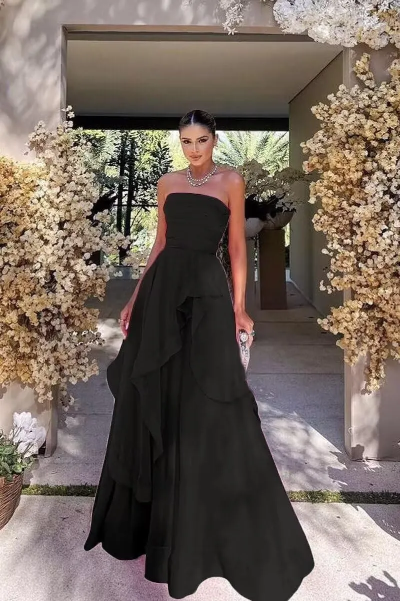 Ruffles Tulle Prom Dress Strapless Formal Evening Party Dresses 2025 Long Ball Gown A-Line Corset Tube Prom Gowns