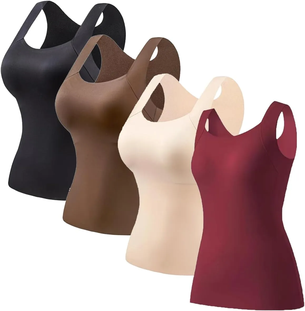 Shamfreshen U Neck Shapewear Built-in Bra Tank, Tummy Control Compression Tank Sleeveless Slim Fit Top Camisole